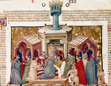 Ceremony of viatica gives to a dying (Miniature, 1350)