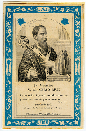 Portrait of Saint Glycerius. Feast on September 20th. (Engraving)
