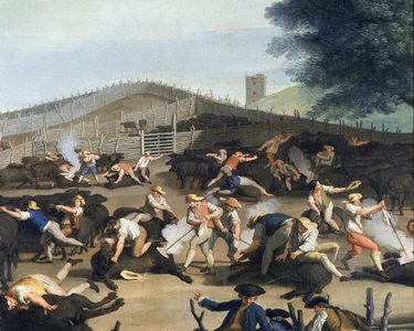 Livestock branding near Rome, detail (painting, 18th century)