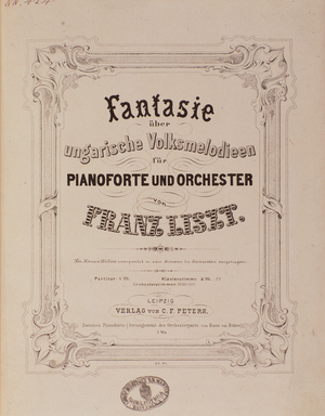 Frontispice of the score “” Fantaisie pour piano et orchestre”” by Franz Liszt (1811-1886) 19th century Bologna, civico museo musicale