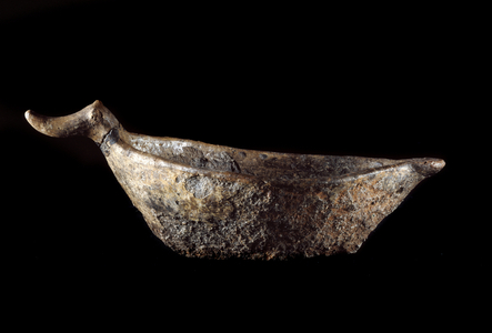 Vase in the shape of a boat of the Villanovian type II B. From the necropolis Monterozzi. (clay)
