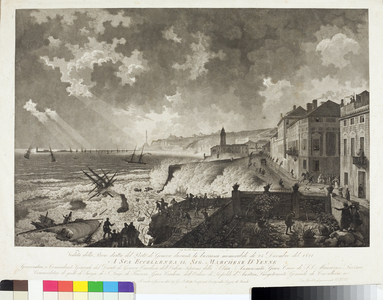 View of the harbour of Genoa during the Tempete of 25/12/1821 (Engraving, c.1821)