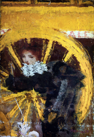 The omnibus Young woman and her dog near the wheels of a carriage. Painting by Pierre Bonnard (1867-1947) 1895 Collection Vicomtess de Maublanc