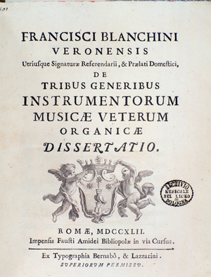 Frontispiece of Tribus Generibus Instrumentorum Musicae Veterum (Engraving, 1742)