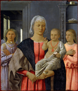 Madonna di Senigallia or “” Madonna a Child with Two Angels”” Painting by Piero della Francesca (1419/21-1492) 1480. Dim: 52 x 58 cm. Urbino (Urbin), Galleria nazionale delle Marche.