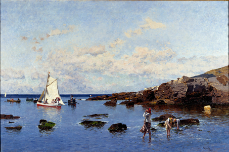 Beach View near Genes, Italy (View of the riviera, Genoa, italy) Painting by Serafin Avendano Martinez (ca. 1838-1916) 1881 Dim 85x132 cm Genes, Galleria d'Arte Moderna