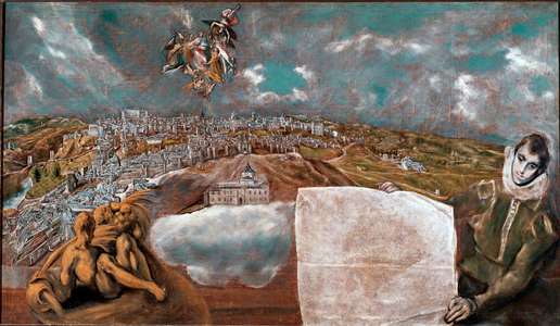 View of the City of Toledo (Toledo) in Spain and the plane below right Painting by Domenikos Theotokopoulos dit El Greco (1541-1614) 1608-1614 Sun. 132x228 cm Toledo Museum of Greco