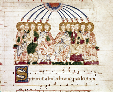 Miniature pentecote from a gradual antiphonary (tropair) (ms. 65) 12th century Plaisance, Biblioteca Capitolare