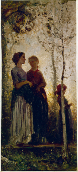 Three peasants with trees (oil on canvas, 1875)