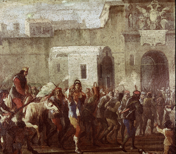 Scene of punishment of thieves at the time of Masaniello (Punishment of thieves at the time of Masaniello) Detail of a painting around 1640-1650 Naples, Museo Nazionale di San Martino