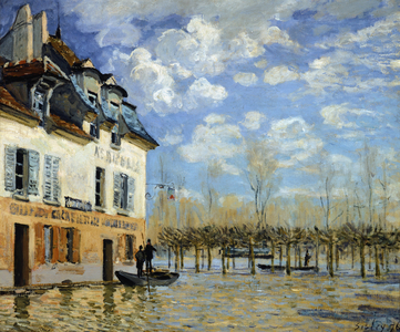 Boat in the flood at Port-Marly (Port-Marly) (oil on canvas, 1876)