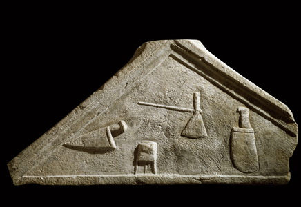 Pediment decorated with knives and butcher objects, 1st century BC (low relief)
