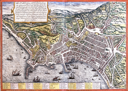 Plan of Naples (Neapolis), Italy (etching, 1572-1617)