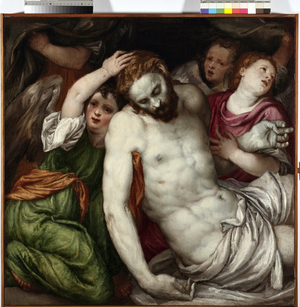 Pieta et anges (Pieta with angels) Painting by Lambert Sustris (1515-1584) 16th century Sun 83x84 cm Musei di Strada Nuova Genes