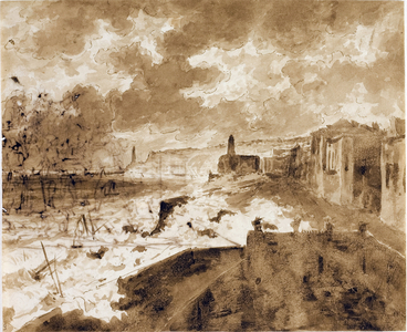 Seaside in Genoa, during the high tides of 1821 (Watercolour, c.1821)