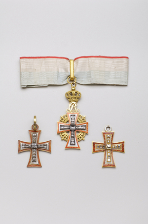 Denmark - Order of Dannebrog -  badge of knight (1746-1766),  insignia for the chancellor and vice chancellor of the Royal Orders (1839-1848) and insignia of great cross (1808-1839)