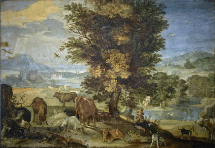 Landscape With Shepherd And Animals (oil on copper)
