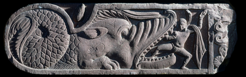 A Naga emerging from the mouth of a makara, Mathura , Kushan Empire, 1st - 5th century (stone) 