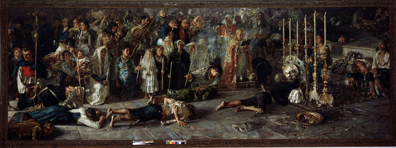 Il voto(Fete in homage to St Pantaleon July 27 a Miglianico in Abruzzo, Italy) - oil on canvas, 1883