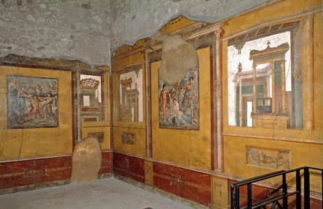 View of the yellow room of the House of the Vettii brothers, 1st century (photography)