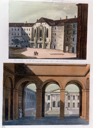 View of the courtyard of the Academie de Neustadt and the public baths in Vienna, 1826 (engraving)