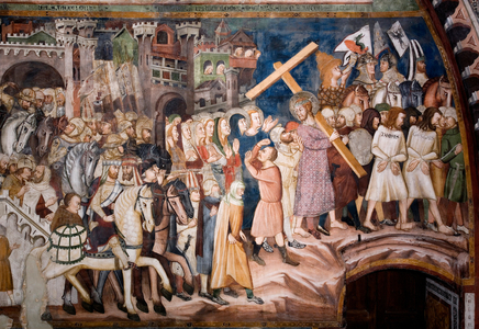 The climb to Calvary (The carrying of the cross).14th century (Fresco)