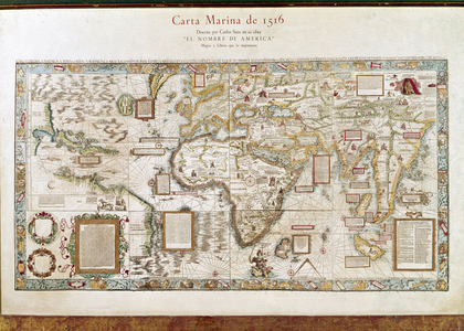 Nautical chart of Carlos Sanz from El nombre de America 1516 (fac simile)