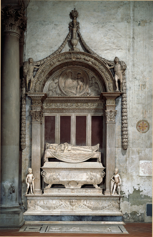 Tomb of Carlo Marsuppini (1399-1453), Chancellor of the Florentine Republic, made by Desiderio da Settignano (ca. 1430-1464), approximately 1453. Florence, Chiesa di Santa Croce