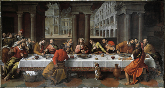 La cene (The last supper), 1583. Painting by Cesare da Conegliano (16th century) Venice, Chiesa dei santi Apostoli, Italy