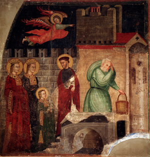 Saint Faustina and Liberate find refuge in a house in Como (detail) (Fresco, 14th century)