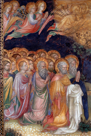 The baptism of Jesus by Saint John the baptist baptizing Jesus, detail (Fresco, 1416)