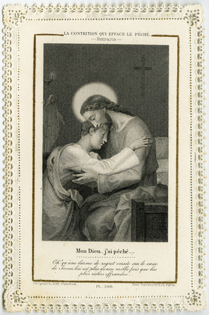 Pious image:  A sinner relying on Christ to erase his sins (engraving)