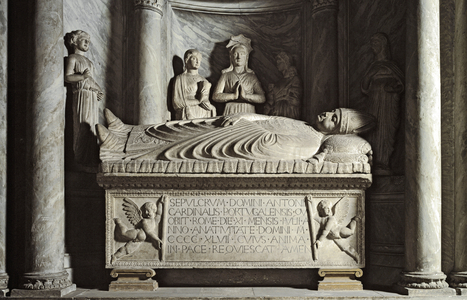 Sarcophagus of the Portuguese Cardinal Antonio Martino de Chavez realized by Isaia da Pisa (active around 1447-1464), 1447 right nave of the Basilica of St. John Lateran (Basilica of St. John Lateran or San Giovanni in Laterano) Rome (Monument of Portuguese Cardinal Antonio Martino de Chavez by Isaia of Pisa, 1447 Archbasilica of St John Lateran Rome,)