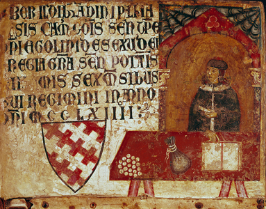 Representation of a camerlinguist sitting at his office, 1250 (painting on wood)