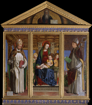Virgin and Child with the Saints Hugh of Avalon (or of Lincoln) and Saint Hugh of Grenoble (or of Chateauneuf). 16th century (Painting)