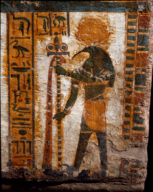 Thot, the god of the moon, in the form of a man with the head of an ibis. 1085-935 BC. (painted wood)
