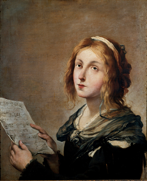 La Musique Jeune femme de condition sociale very modest embodying music, a score in hand. Painting by Salvator (Salvatore) Rosa (1615-1673) 17th century Sun. 75x62 cm Rome, Galleria Nazionale d'Arte Antica di Palazzo Corsini