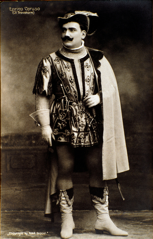 The singer Enrico Caruso in the opera Il trovatore by Giuseppe verdi (b/w photo)