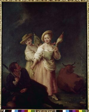 The spinners (The filatrici) - Painting by Pietro Longhi (1702-1785), oil on canvas, 60x49 cm, circa 1760. Venezia, Fondazione Querini Stampalia.