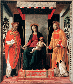 Virgin and Child Surrounded by Saints Faustin and Giovita. 15th-16th century (painting)