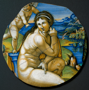 Representation of Venus. Ceramic plate produced in Faenza, Italy. 1530 around Florence, Museo Nazionale del Bargello
