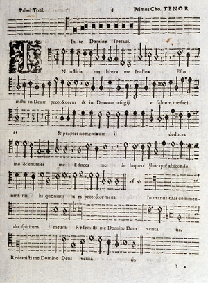 Page of musical score of  Psalms (op 16) by Ludovico Viadana, 1606