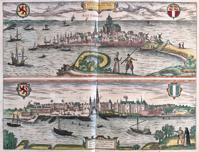 Rotterdam and Gouda, Netherlands (engraving, 1572-1617)
