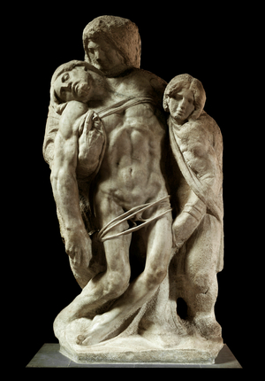 Pieta (Pieta da Palestrina). Unfinished marble sculpture by Michelangelo Buonarroti called Michelangelo (Michelangelo or Michel Ange, 1475 - 1564). Firenze, Accademia.