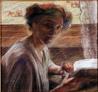 Portrait of the sister of the painter reading Pastel painting by Umberto Boccioni (1882-1916) 1908 Sun. 54x58 cm Venice, Galleria d'Arte Moderna