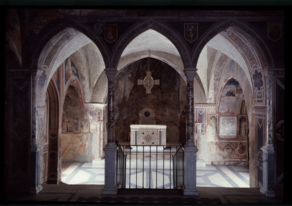 Interior view of presbytery and altar, st benedict cave (sacro speco) Subiaco, 13th century