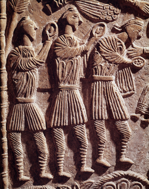 Lombard art: the wise kings, low relief from the altar of Duke Rachis - Sculpture, Lombard art, 737-744 - Cividale del Friuli, Chretien Museum, treasure of the cathedral