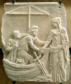 Greek antiquite: “” the abduction of Helene of Troy”” Bas relief - Vatican, Musei Lateranensi - The Abduction of Helen of Troy - Stone relief - Musei Lateranensi, Musei Vaticani, Italy