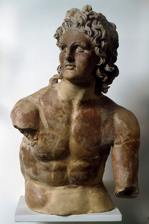 Etruscan art: man's torso probably Apollo inspired by a statue of Alexander the Great by Lysippe. From Civita Castellana (Falerii Veteres). End of the 3rd century. Rome; Museo Nazionale di Villa Giulia