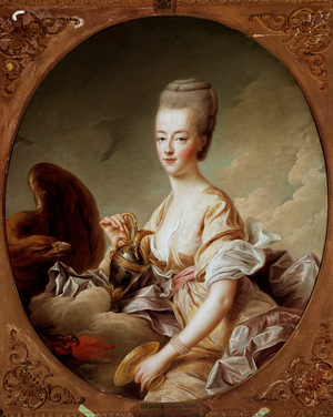 Portrait of Marie Antoinette (1755-1793), Dauphine, en Hebe Painting by Francois Hubert Drouais (1727-1775) 1773 Sun. 0,96x0,8 m Chantilly, musee Conde - Portrait of Marie Antoinette of Austria (1755-1793), Dauphine of France, as Hebe, by Francois-Hubert Drouais (1775). Musee Conde, Chantilly, France